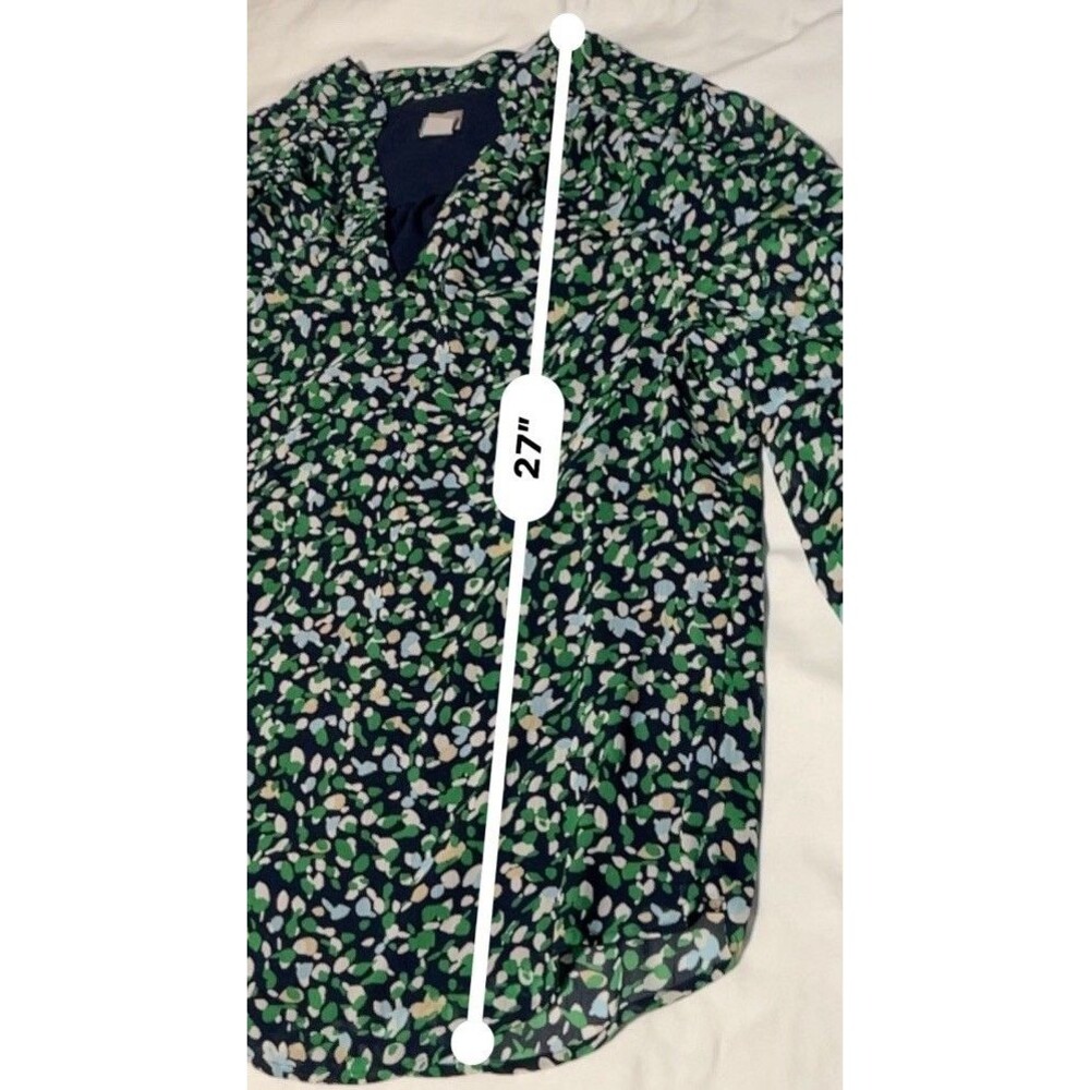 Chico’s Size 2 Shirt Navy Green Floral V-Neck Lined Long Sleeve Button Cuff Top - Picture 8 of 8